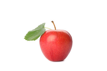 Red apple with leaf isolated on white background