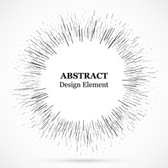 Bursting lines.Set of circular rays.Assymetric radial elements.Linear drawing.Vector illustration pattern.Monochrome explosion background.