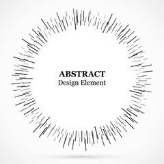 Bursting lines.Set of circular rays.Assymetric radial elements.Linear drawing.Vector illustration pattern.Monochrome explosion background.