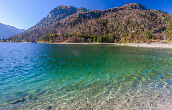 Raibl Lake near Predil pass in Italian Alps.