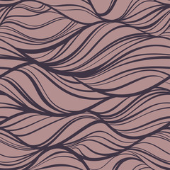 Abstract sea waves seamless pattern. Monochrome wavy striped background. Endless backdrop. Vector illustration