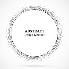 Circular lines.Set of spiral lines.Assymetric radial elements.Linear drawing.Vector illustration pattern.Monochrome concentric background.