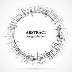 Abstract circular element.Set of circular crisscrosses.Assymetric radial elements.Linear drawing.Vector illustration pattern.Monochrome background. Geometric element.