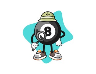 Billiard ball number 8 archaeologist cartoon. Mascot Character vector.