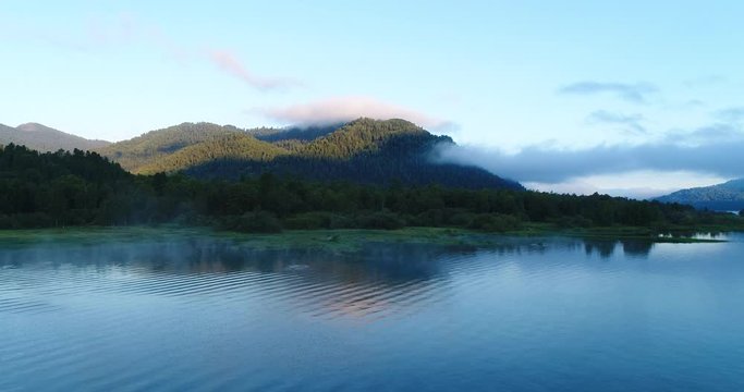 nature of Altai aerial flight over the lake 
