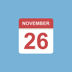 calendar - November 26 icon illustration isolated vector sign symbol