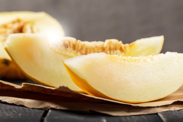 Yellow melon with white pulp, grown without chemical treatments.