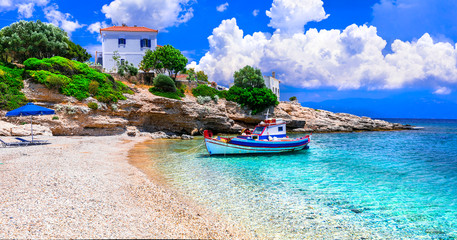 Greece. Idyllic beautiful beaches of Samos island - beautiful Limnionas bay with crystal sea.