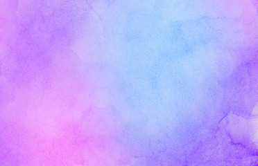 Light smudge watercolor paper textured ink effect grungy wet pastel illustration for design. Modern creative smeared blue, purple and pink shades aquarelle background for vintage card, retro template © KatMoy