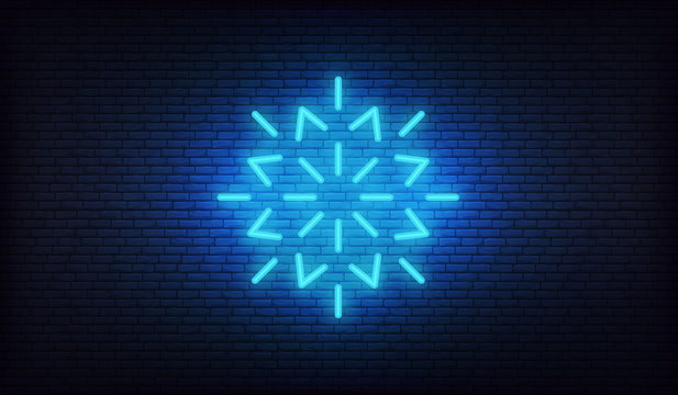 Snowflake Neon Icon. Vector Glowing Neon Blue Snow Icon