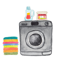 watercolor illustration of a washing machine