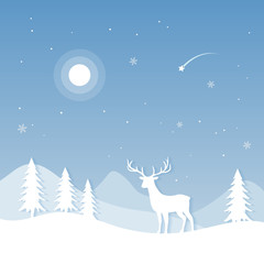 Christmas greeting card with reindeer on light blue background
