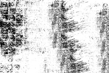 Grunge black and white. Abstract monochrome background. Vector pattern of scratches, chips, scuffs. Vintage worn surface. Old wall texture