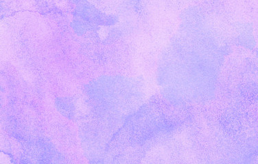 Bright gentle purple abstract watercolor illustration for aquarelle card design, vintage template. Subtle light violet gradient water color stained paper texture background.
