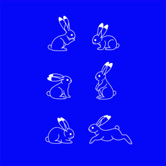 Cartoon animal icon set. Different poses of hare. Vector illustration for prints, clothing, packaging, stickers.