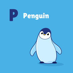 Cartoon penguin, cute character for children. Vector illustration in cartoon style for abc book, poster, postcard. Animal alphabet - letter P.