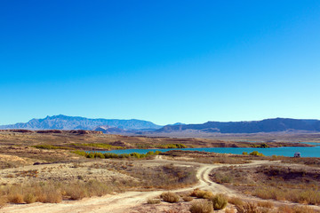 Dirt roads provide access to Overton Arm of Lake Mead National Recreation Area in Nevada