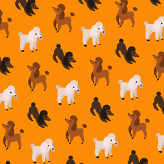 Cartoon happy poodle - simple trendy pattern with dogs in various poses. Flat vector illustration for prints, clothing, packaging and postcards.