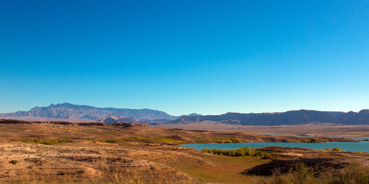 View of Gold Butte National Monument across Overton Arm of Lake Mead National Recreation Area in Nevada