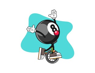 Billiard ball number 8 clown cartoon. Mascot Character vector.
