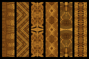 Mood board of African fabrics, isolated, black background