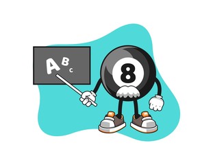 Billiard ball number 8 teacher cartoon. Mascot Character vector.