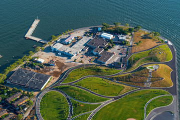 Aerial view of the Governors Island in New York, NY