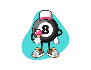 Billiard ball number 8 hold ice cream cartoon. Mascot Character vector.