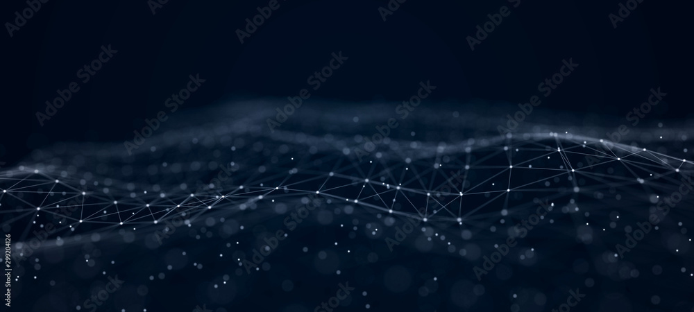 Aufkleber Futuristic abstract mesh. Wave with the connection of dots and lines. 3D rendering.