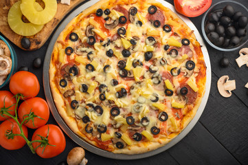 Italian pizza, with ingredients. Cookbook, homemade recipes, restaurant business .horizontal frame