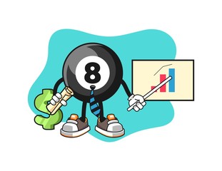 Billiard ball number 8 economist cartoon. Mascot Character vector.