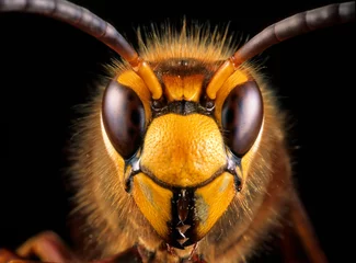 Foto op Plexiglas Close-up view of head of live European hornet (Vespa crabro)--the largest eusocial wasp native to Europe (4 cm)  introduced to North America.. This hornet preys on other insects and other small prey. © Gerry