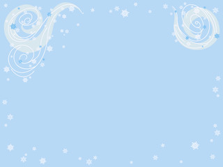 Christmas background with snowflakes and blizzard. White and blue. Vector illustration