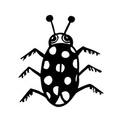 Hand drawn vector beetles. Black and white insects for design, icons, logo or print. Drawn with dots. Great illustration for Halloween.