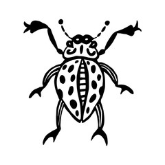 Hand drawn vector beetles. Black and white insects for design, icons, logo or print. Drawn with dots. Great illustration for Halloween.