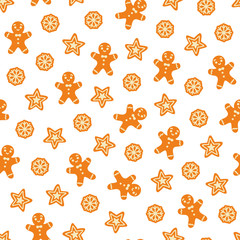 Gingerbread Christmas cookie pattern on white background