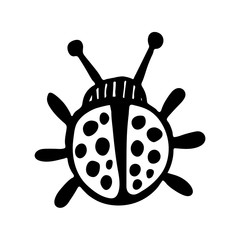 Hand drawn vector beetles. Black and white insects for design, icons, logo or print. Drawn with dots. Great illustration for Halloween.
