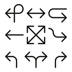 Set of arrows. Simple thin black line arrow design. Flat vector icons