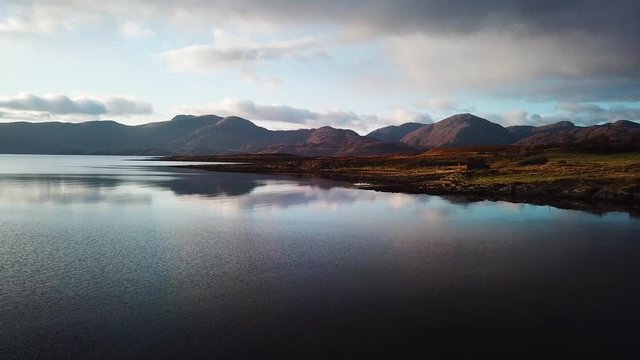 aerial footage of loch linnhe shot from duror on the west coast of scotland in the argyll region of the highlands of scotland showing corran ferry straight and shuna and lismore islands
