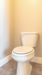 Vertical A white toilet and cubicle in a modern household