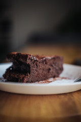Slice of vegan chocolate brownie cake