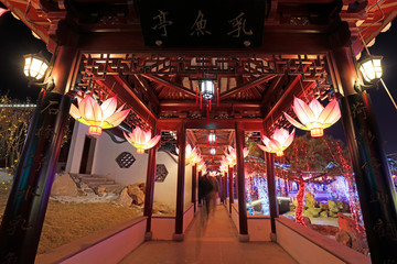 Fototapeta na wymiar Lotus-shaped lanterns in Chinese ancient architecture