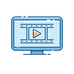 Monitor vector illustration with filled line design isolated on white background. Streaming icon, play video icon, tv icon 
