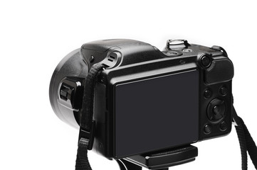 Digital photo camera on a white background