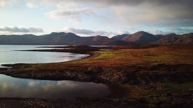 aerial footage of loch linnhe shot from duror on the west coast of scotland in the argyll region of the highlands of scotland showing corran ferry straight and shuna and lismore islands