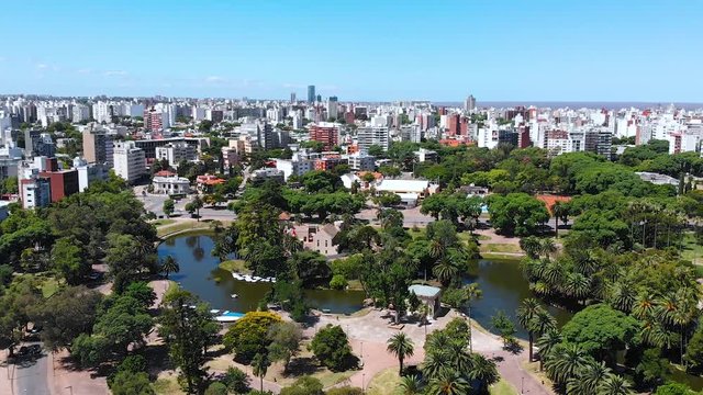 Park Jose Enrique Rodo, Lake (Montevideo, Uruguay) aerial view, drone footage