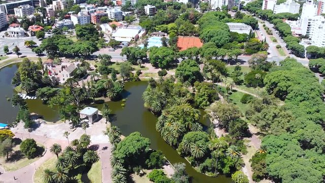 Park Jose Enrique Rodo, Lake (Montevideo, Uruguay) aerial view, drone footage