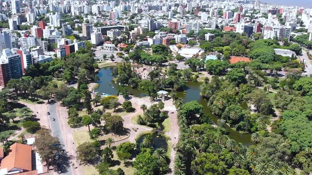 Park Jose Enrique Rodo, Lake (Montevideo, Uruguay) aerial view, drone footage