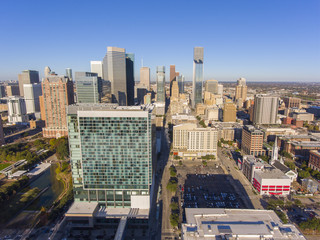 Houston modern city aerial view in downtown Houston, Texas, TX, USA.