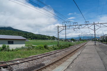 青空と高原の駅